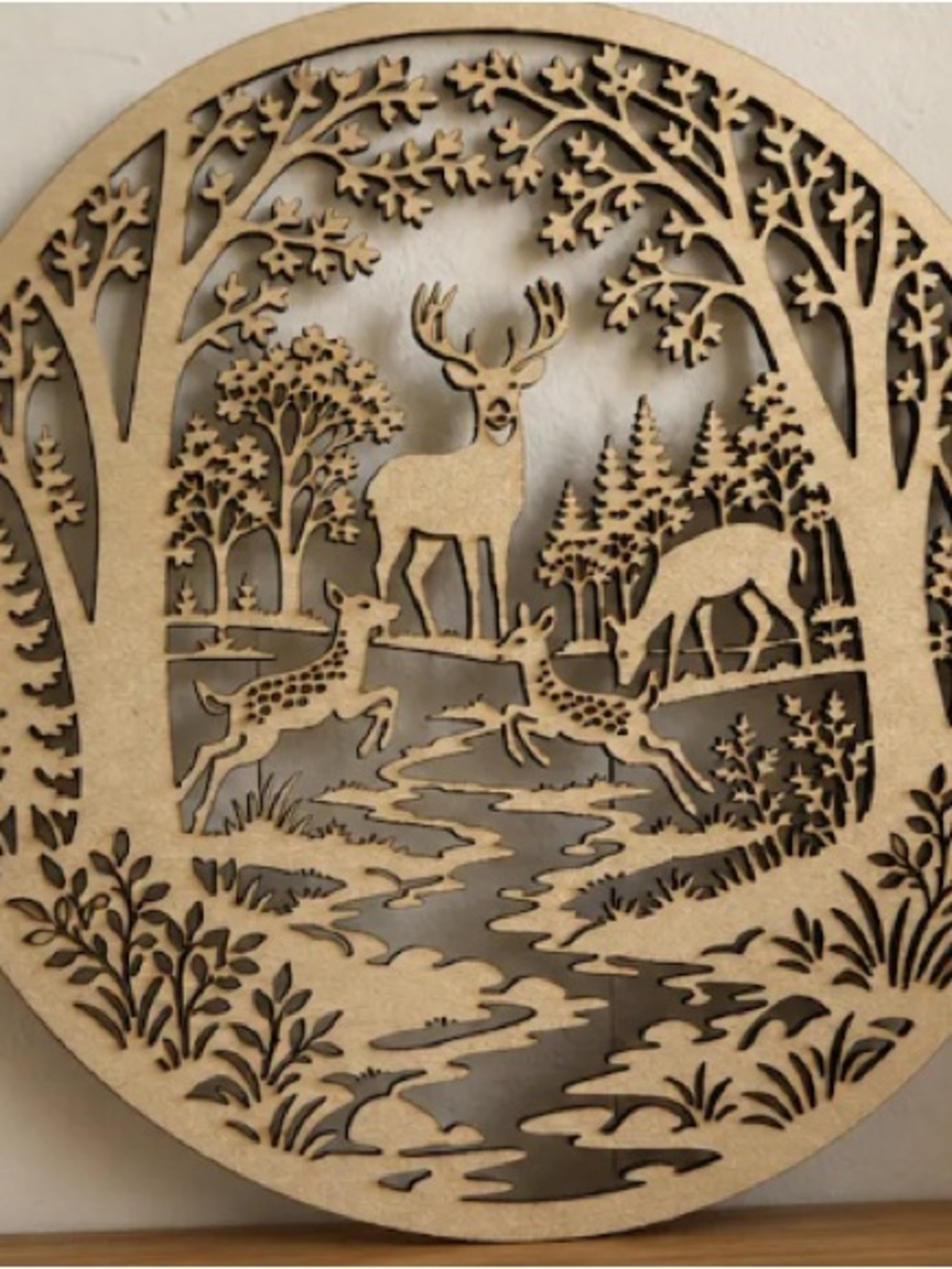Handmade Rustic Beige Deer Forest Wall Art - Home Wall Decor